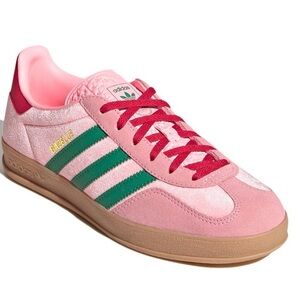 Adidas Gazelle Pink with Green Stripes brand new size 6